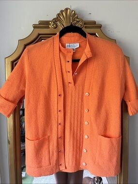 LeRoy Knit Short Sleeve Cardigan Top in Vibrant Orange